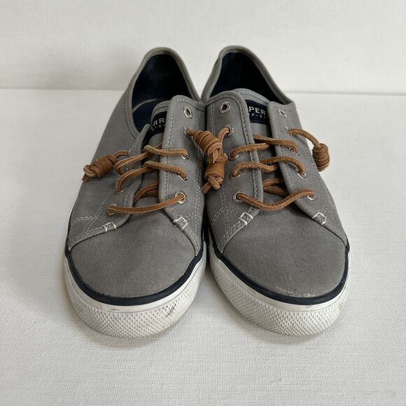 Sperry Top-Sider Sneakers Size 9.5M Seacoast Canvas Gray Leather Laces Slip On - Picture 2 of 12